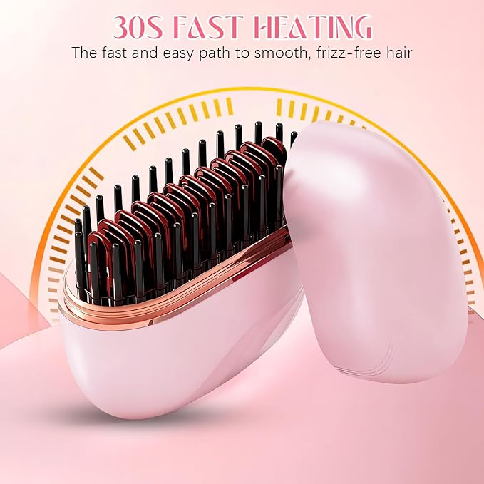 Mini Straightener,Rechargeable Portable Hair Straightener Brush,Fast Heating Hot Comb,Anti Scald Shell,3-Speed Temperature Control,Lightweight Mini Hair Straightener Brush for Home Travel Gift (Black)