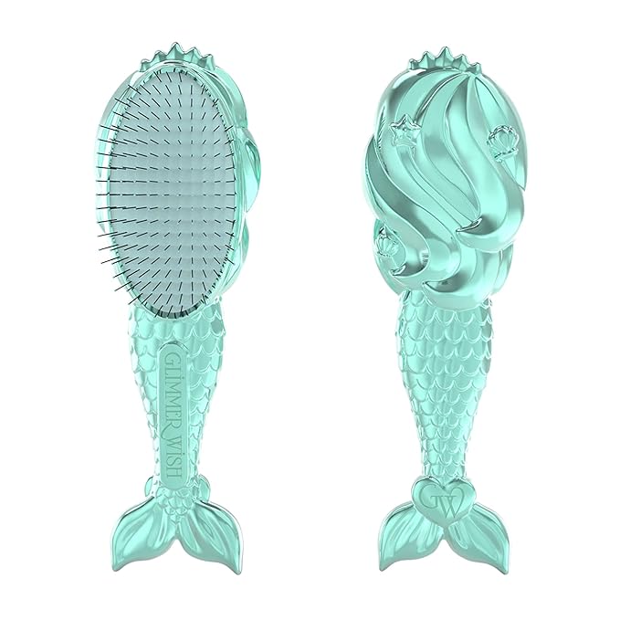 Glimmer Wish Mermaid Detangling Hair Brush for Kids - Anti Frizz and Anti Static - Soft and Long Bristles to Detangle With Ease - Gentle on Hair Kids Hair Brush