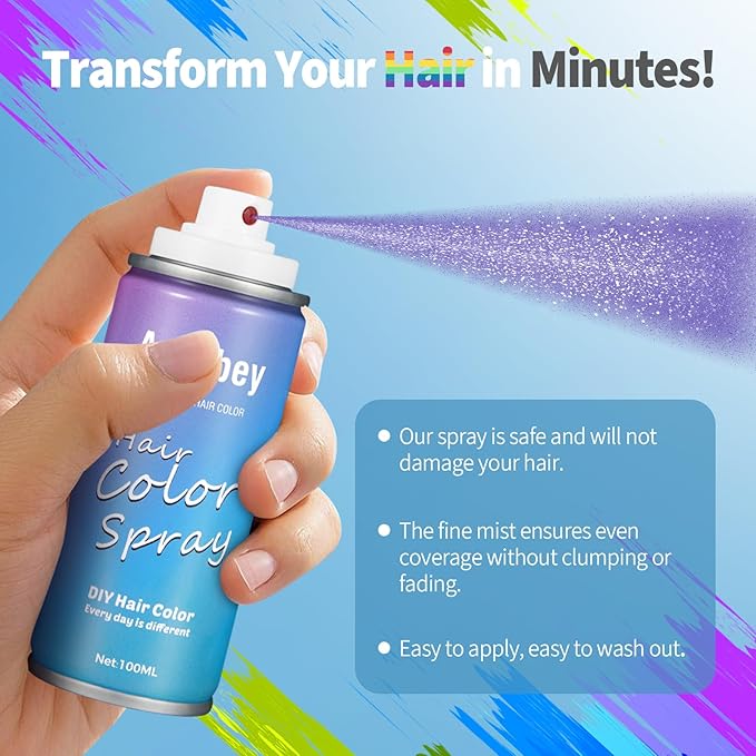 Halloween Hair Spray,Temporary Hair Color Spray for Women Kids Men,Washable Hairspray,Colored Hair Spray,Color Hairspray for Halloween,Party,Cosplay,Christmas Day (03#Purple)