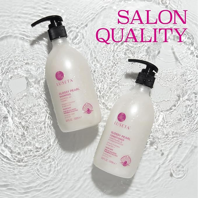 Luseta Glossy Pearl Shampoo and Conditioner Set Smooth & Moisturize, Fight Frizziness and Add Shine,Hydrating for Damaged Hair, Detangle,Nourish Strands,Paraben Free, Sulfate Free,16.9oz