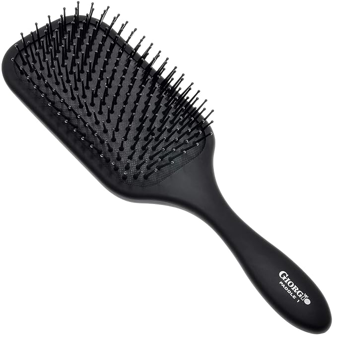 Giorgio Detangling Paddle Brush - Large Air Cushion Paddle Brush with Ball Tip Tourmaline Bristles - Anti Static Hair Care Tool for Men and Women, Wet or Dry - Black