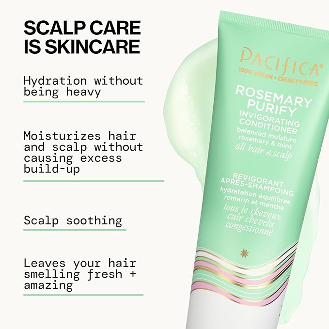 Pacifica Shampoo & Conditioner Set – Rosemary Purify Invigorating Set with Cooling Mint for Clarifying and Detoxing, Sulfate-Free, Vegan & Cruelty-Free, 12 oz & 8 oz (Set of 2)