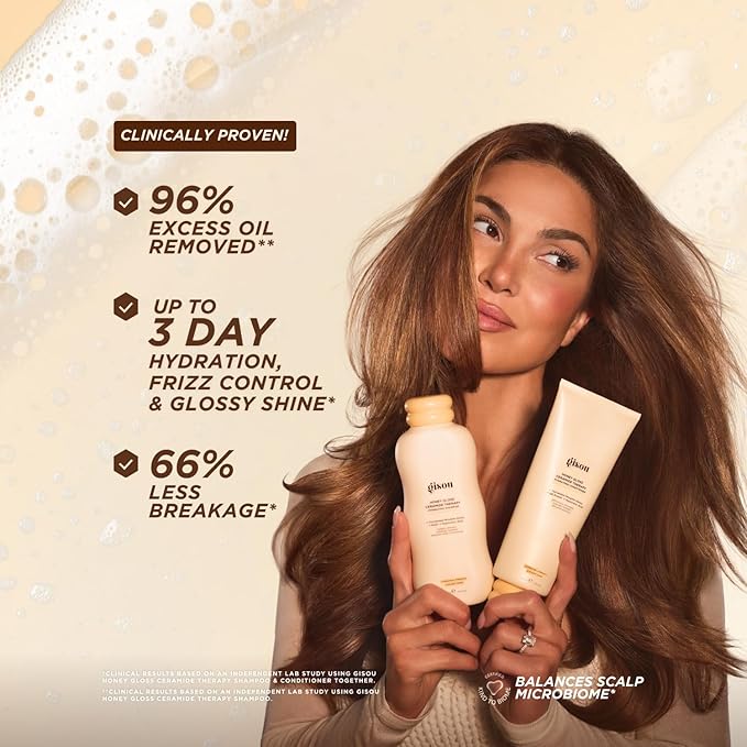 Gisou Honey Gloss Hair Wash Duo - Hydrating Shampoo & Conditioner with Fermented Mirsalehi Honey, Biomimetic Ceramides & Hyaluronic Acid, Strength & Glossy Shine, For All Hair Types