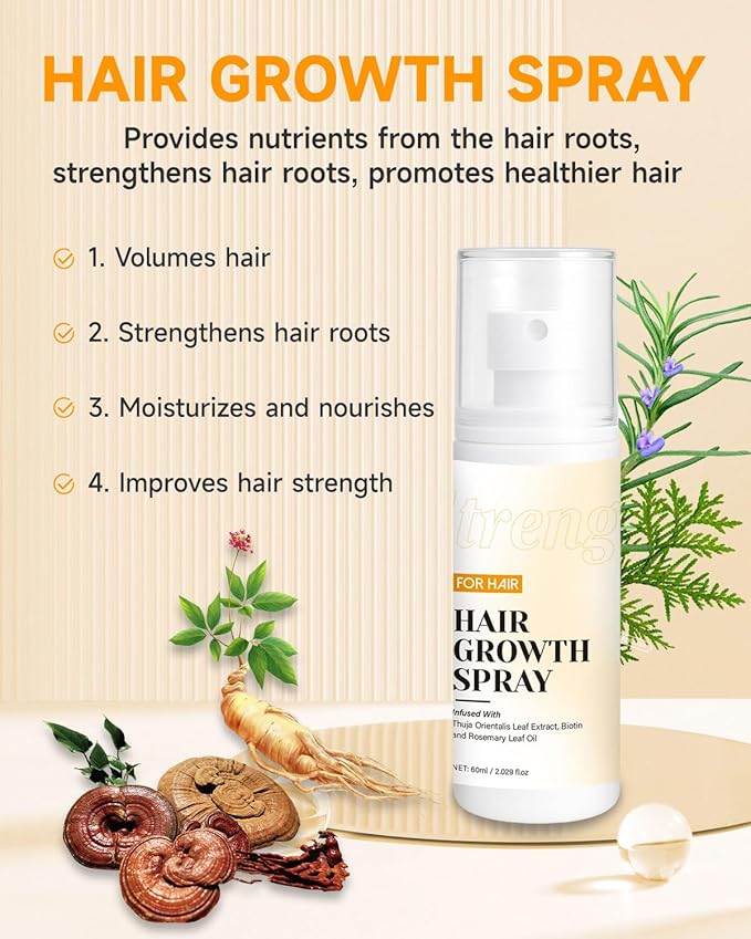 Hair Growth Spray, Hair Growth Oil Spray, with Biota Orientalis, Rosemary Oil & Biotin, Strengthens Hair Roots, Prevent Hair Thinning & Loss, Thicker Fuller Hair for Women & Men (1 pack, 3% Rosemary)