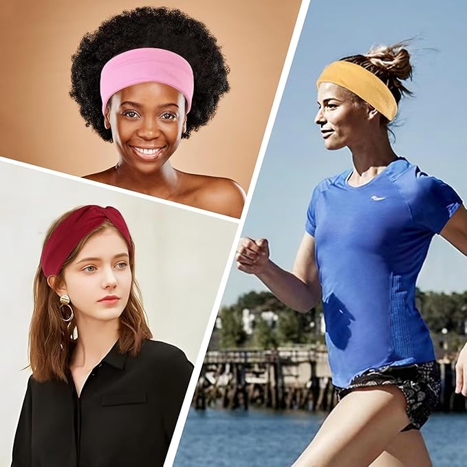 12 Pcs Stretchy Sport Headbands for Women,Absorbed Sport Headband Soft Twist Knotted Headbands for Yoga, Workout Daily Life