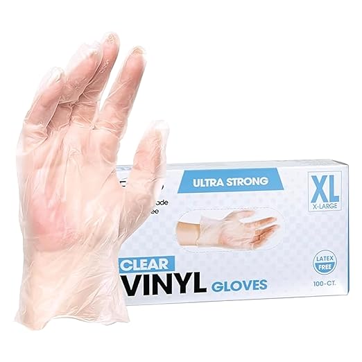 ForPro Disposable Vinyl Gloves, Clear, Industrial Grade, Powder-Free, Latex-Free, Non-Sterile, Food Safe, 2.75 Mil. Palm, 3.9 Mil. Fingers, X-Large, 100-Count (Pack of 10)