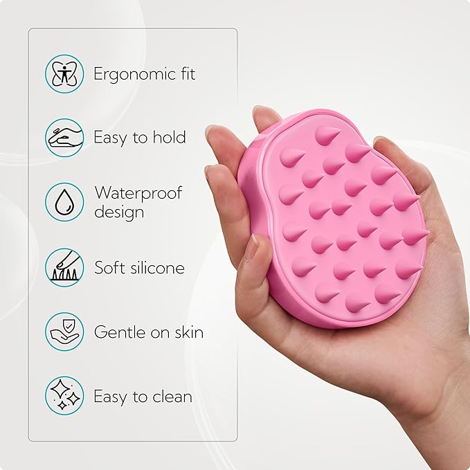HEETA Hair Scalp Massager Shampoo Brush 2 Pack, Soft Silicone Bristles to Remove Dandruff, Waterproof Hair Scrubber for Both Wet Dry Use, Suitable for Men & Women (Green & Pink)