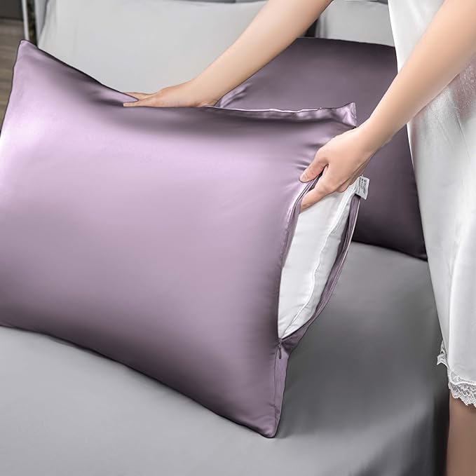 Mulberry Silk Pillowcase for Hair and Skin,Cooling Silk Pillow Case with Hidden Zipper,Allergen Proof Dual Sides Soft Breathable Smooth Silk Pillow Cover for Women (Pink Purple,Body)