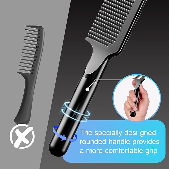 Hair Comb for Women and Men, Durable Detangling Hair Comb with Handle, Large Detangler Comb for Thin Straight Short Hair(Black)