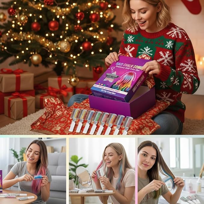 Festive Fun Hair Chalk Combs,2026 NEW Hair Color Comb Temporary Hair Chalk Comb,8/10 Color Washable Hair Chalk Set Hair Chalk Comb Temporary Bright Washable Hair Color Dye (8 Colors)