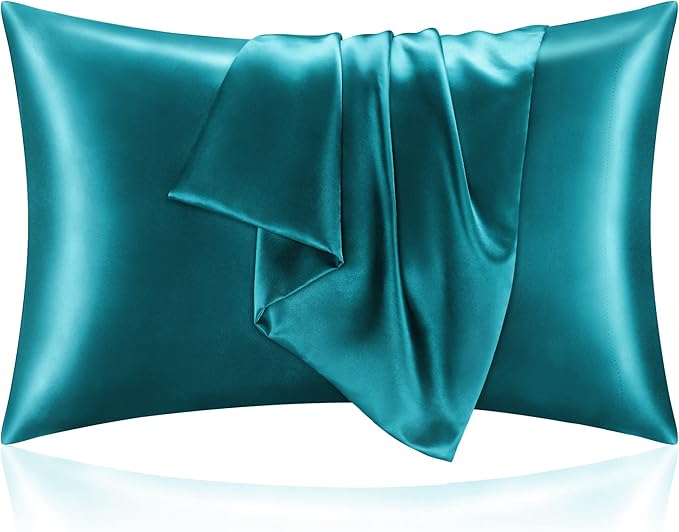 BEDELITE Satin Pillowcase for Hair and Skin, Super Soft and Cooling Similar to Silk Pillow Cases 2 Pack with Envelope Closure, Gift for Women Men(20"x26" Standard Size, Teal)