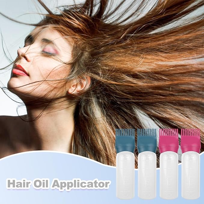 ELANE 4 Pcs Root Comb Applicator Bottle, 6oz, Hair Oil Applicator Bottle for Hair, Salon, Travel, Camping (Red+Green)