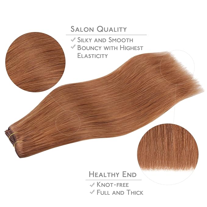 WENNALIFE Clip in Hair Extensions Real Human Hair, 22 Inch 120g 7pcs Cinnamon Terra Copper Remy Hair Natural Double Weft