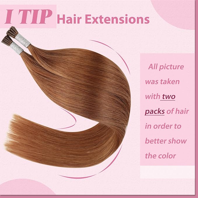 YoungSee I Tips Hair Extensions Copper 16 Inch Itip Hair Extensions Real Human Hair Pumpkin Orange Colored Itips Extension Remy Natural Hair Copper 25g for Cosplay 40 Strands