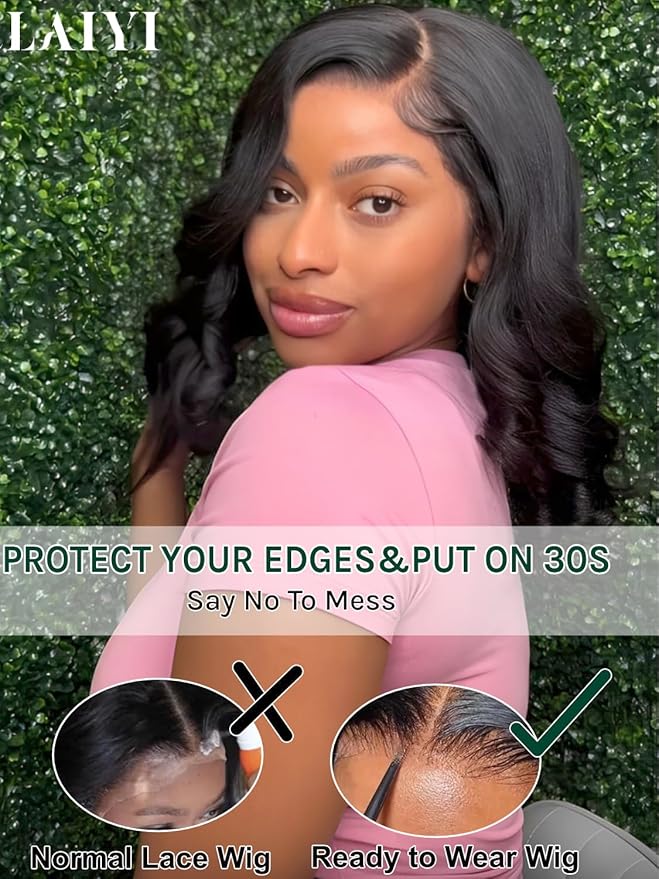 KLAIYI Light Yaki Straight Bob Loose Wave Pre Everything 13x4 Lace Front Wigs Human Hair Precut Lace Pre Plucked Bleached Glueless Wear and Go Wigs for Women Bye Bye Knots Wig Beginner Friendly 14Inch