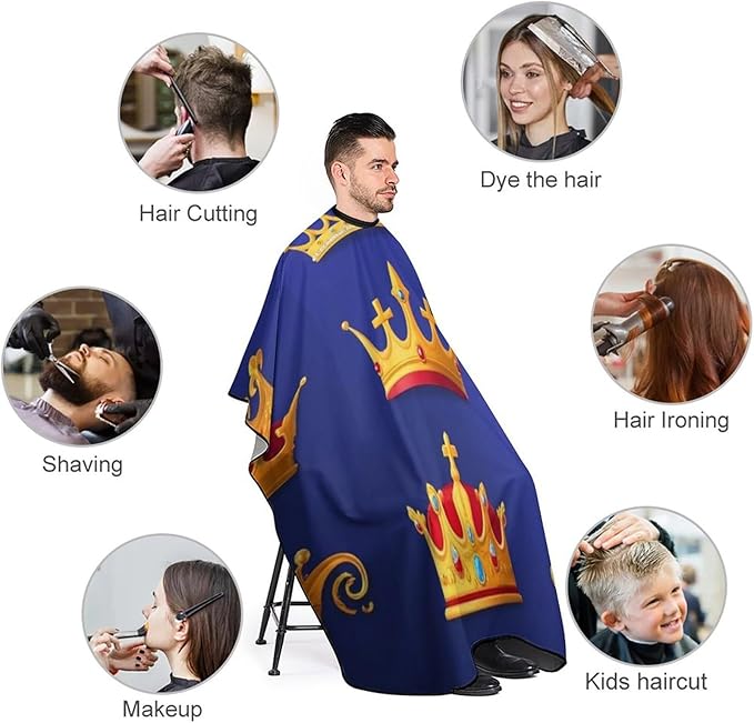 Men's Soft Hair Cutting Cape with Adjustable Closure Barber Cape Purple Blue Gold Royal Crown