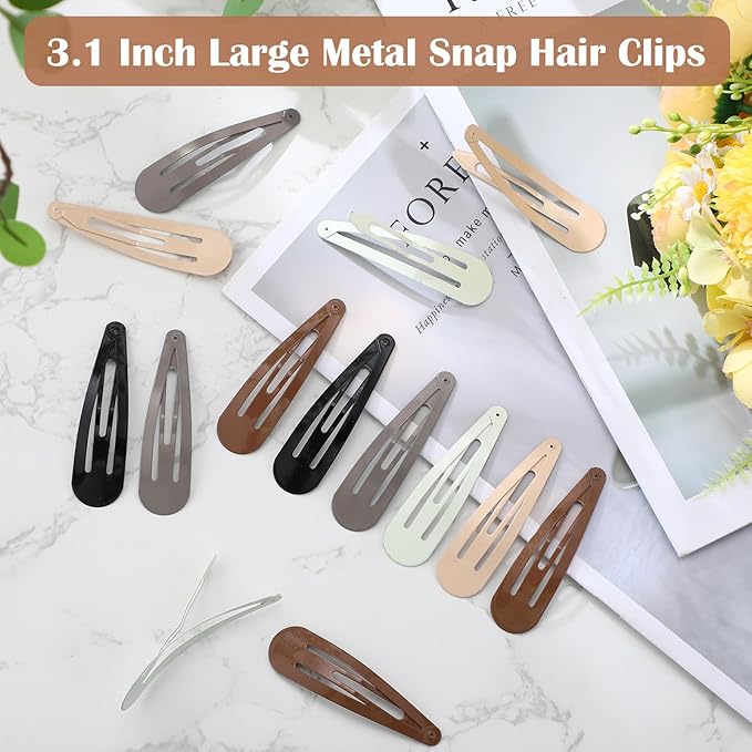 WILLBOND 30 Pieces 3.1 Inch Large Metal Snap Hair Clips Nonslip Barrettes Women Hair Accessories (Five Color)