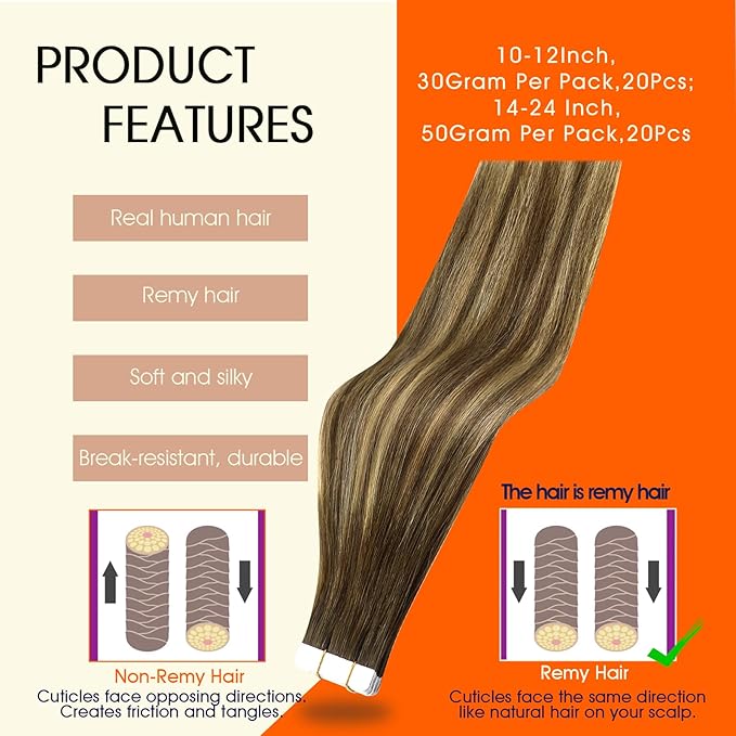 Full Shine Hair Extensions Human Hair Color 4 Medium Brown Ombre 24 Blonde And 4 Brown 20Inch Tape in Hair Extensions 100G Straight Remy Skin Weft 40Pcs Brazilian Extension