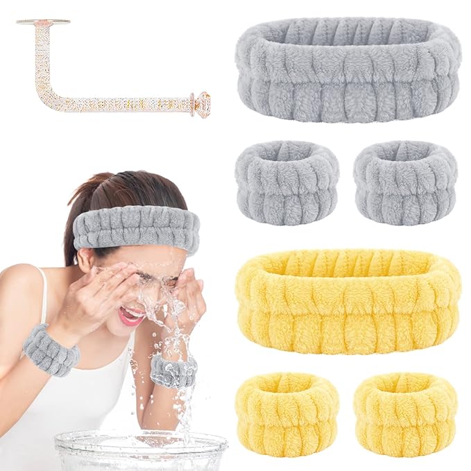 Face Wash Headband and Wristband Set - Microfiber Wrist Towels with Holder for Spa, Absorbent Scrunchies