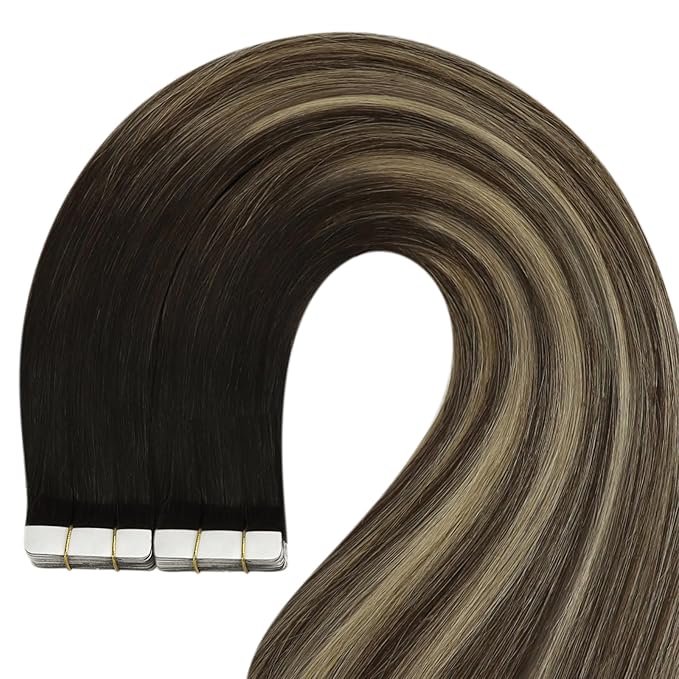 YoungSee Human Hair Tape in Extensions Balayage 14Inch 50g Tape Hair Extensions Real Human Hair Black Ombre Brown Invisible Tape in Hair Extensions 20pcs Tape Human Hair Extensions Silky Straight