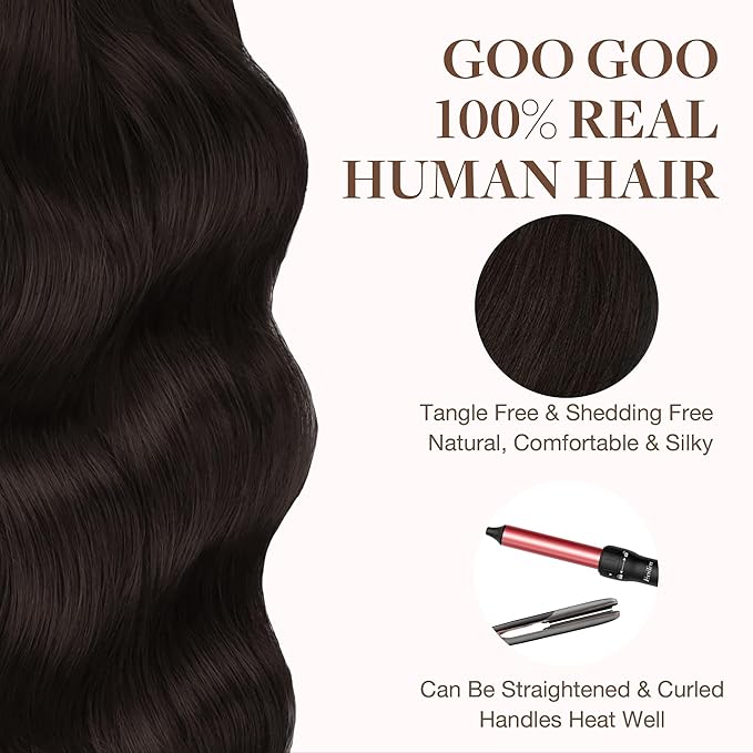 GOO GOO Tape in Hair Extensions Human Hair, 2 Dark Brown, 22inch 30g 10pcs, Skin Weft Seamless Invisible, Silky Straight with Thick Ends, Remy Human Hair