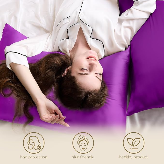 ZIMASILK 100% Pure Mulberry Silk Pillowcase for Hair and Skin Health,Soft and Smooth,Both Sides Premium Grade 6A Silk,600 Thread Count,with Hidden Zipper,1pc(Standard 20''x26'',Violet)