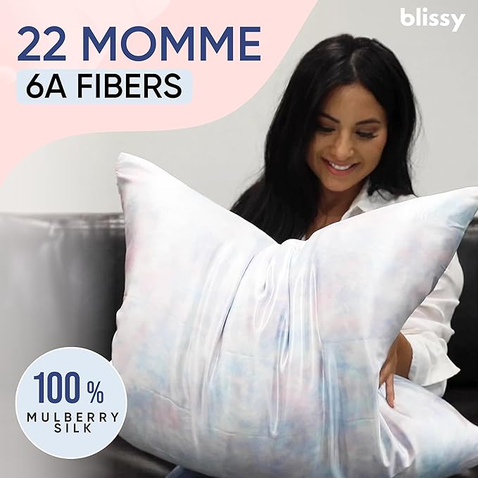 Blissy Silk Pillowcase - 100% Pure Mulberry Silk - 22 Momme 6A High-Grade Fibers - Silk Pillow Cover for Hair & Skin - Regular, Queen & King (Tie Dye, King)