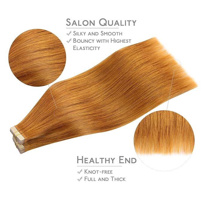 WENNALIFE Tape in Hair Extensions Human Hair, 40pcs 60g 10 inch Auburn Ginger Remy Hair Straight Invisible Reusable Real Hair Extensiones De Cabello Humano Skin Weft