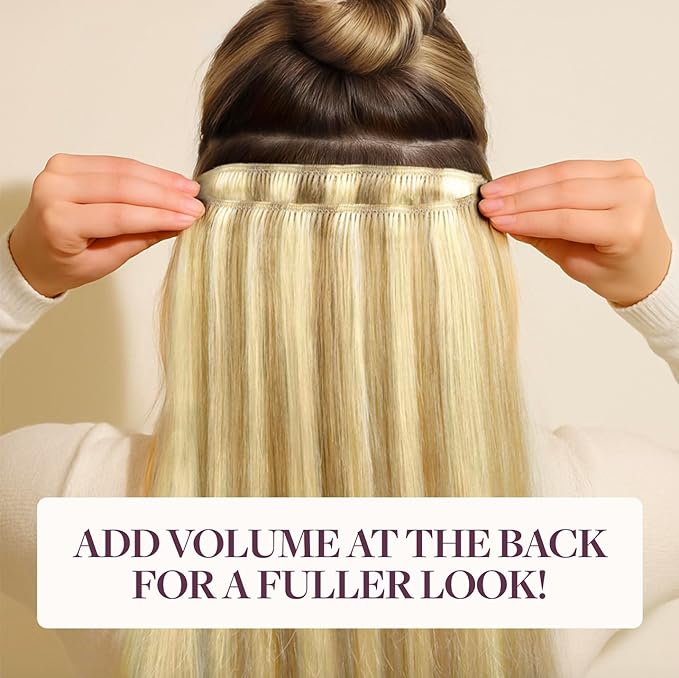 GOO GOO Clip in Hair Extensions Real Human Hair, Remy Human Hair Extensions Clip ins for Women, Natural Human Hair, 20inch 80g 2Pcs, #16/22 Light Blonde Highlighted Golden Blonde