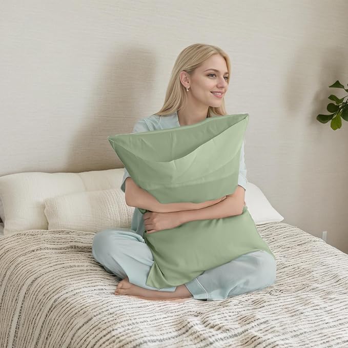 TELUS Pillow Cases King Size 2 Pack, Bamboo Rayon Cooling Pillowcases with Envelope Closure, Cool Breathable Pillow Case for Hot Sleepers & Night Sweats, 20x36 inches, Green