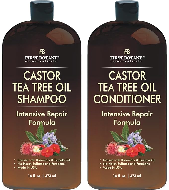 Castor Tea Tree Shampoo Conditioner - An Anti Hair Loss Set Thickening formula For Hair Regrowth, Anti Thinning Sulfate Free For Men & Women Anti Dandruff Treatment - 16 oz