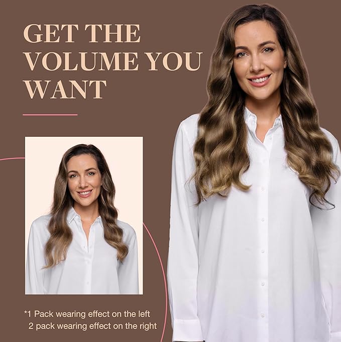 GOO GOO Clip in Hair Extensions Real Human Hair, Remy Human Hair Extensions Clip ins for Women, Natural Human Hair, 16inch 120g 7Pcs, 4/27/4 Balayage Chocolate Brown to Caramel Blonde