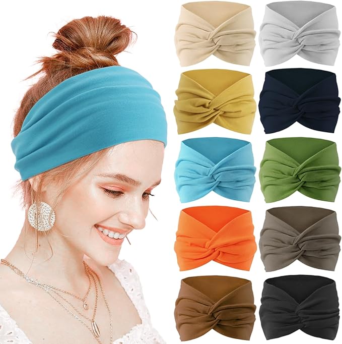12 Pcs Stretchy Sport Headbands for Women,Absorbed Sport Headband Soft Twist Knotted Headbands for Yoga, Workout Daily Life
