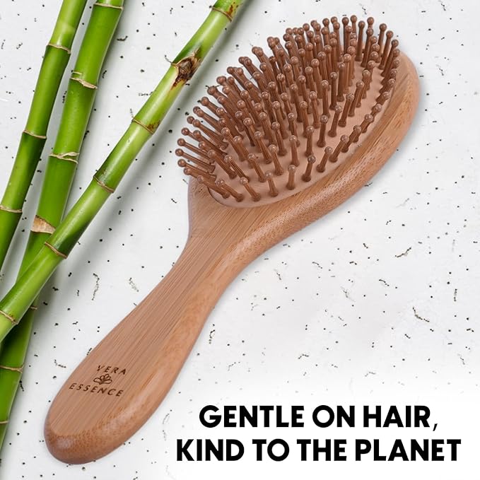 Bamboo Brush for Hair Growth — Natural Bristle Brush for Detangling, Reduces Breakage, Massaging Scalp Thick/Thin/Curly/Dry/Wet Hair — Wooden Paddle brush w/Ergonomic Handle Ideal for Women & Men