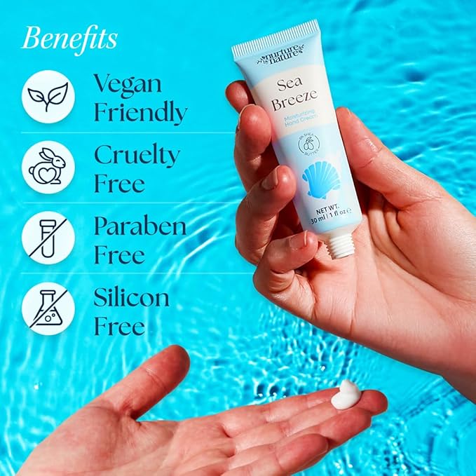 Nurture by Nature Ocean Escape Spa Gift Baskets for Women - 4 Piece Ocean Home Self Care Gift Set with Body Scrub, Bath Salts, Soap & Hand Cream - Pamper Gifts for Women Relax - Cruelty Free & Vegan