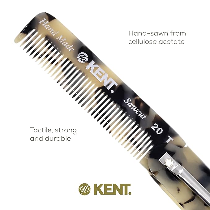 Kent 20T TW Handmade Folding Pocket Comb for Men, Fine Tooth Hair Comb Straightener for Everyday Grooming Styling Hair, Beard or Mustache, Use Dry or with Balms, Saw Cut Hand Polished, Made in England