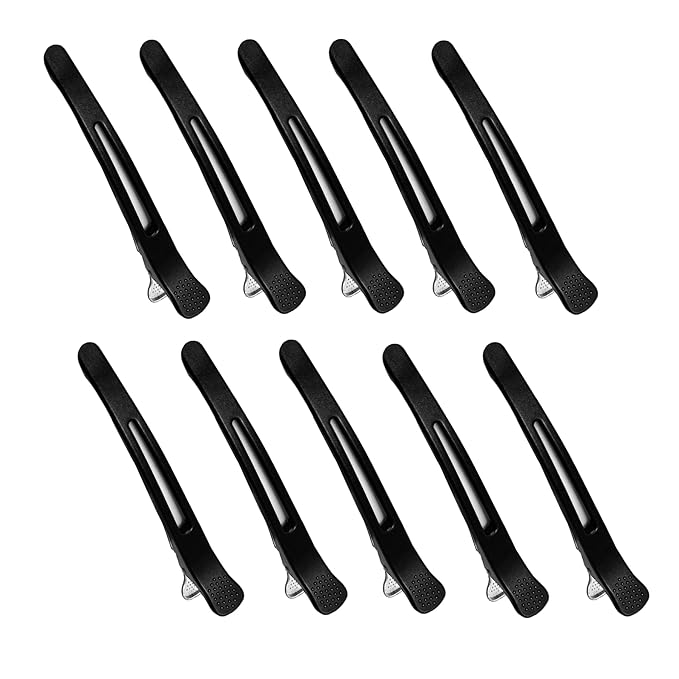 10 pcs Professional Hair Clips for Styling Sectioning - Sectioning Hair Clips for Styling, No-Crease Silicone Band& Anti-Slip Grip, Hair Cutting Clips for Blowouts, Curling, Coloring (Black)