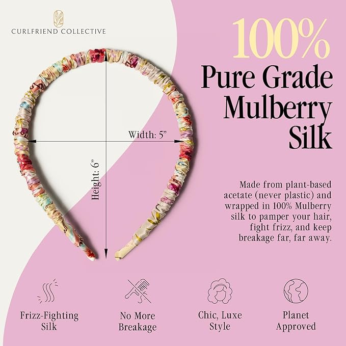 Curlfriend Collective Curly World Comfort Curve Silk Headband – Luxury 100% Mulberry Silk Hair Accessory for Women, Non-Slip, No Headache, Stylish Wide Headband for Curly Hair