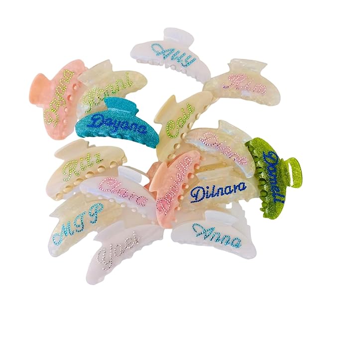 Personalized Name Hair Clip with Rhinestones, Bridal Claw Clip in Pearl Pink