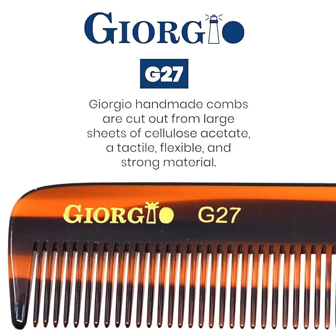 Giorgio G27 Handmade All Fine Tooth Pocket Comb, Hair Comb Straightener for Everyday Grooming Styling Hair, Mustache and Beard for Men Women and Kids, Saw Cut and Polished (Tortoiseshell)
