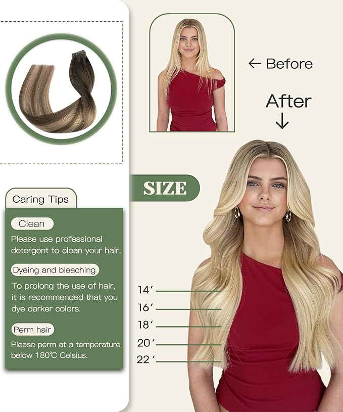 SURNEL Injected Tape in Hair Extensions Human 16 Inch Dark Brown to Dirty Blonde Real Hair Seamless Remy Invisible Tape in Extensions 20Pcs 35g(#2618,16)