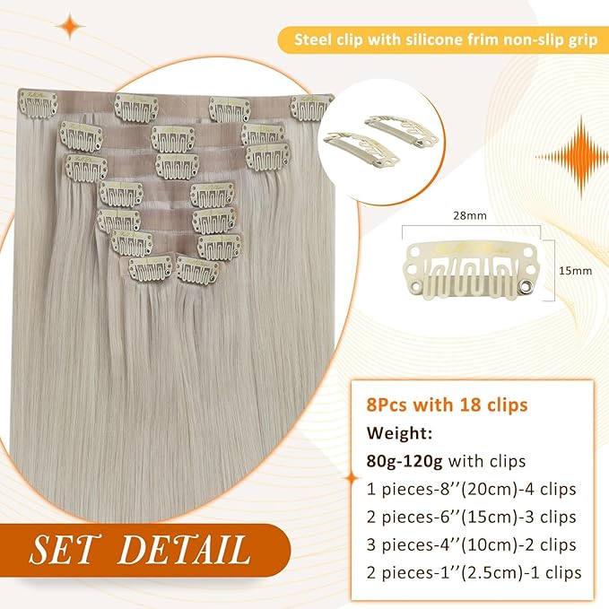 Full Shine Human Hair Clip in Extensions Blonde Seamless Hair Extensions Clip in Invisible Blonde Extensions Clip in PU Weft for Women Full Head 14 Inch 8 Pcs 120 G