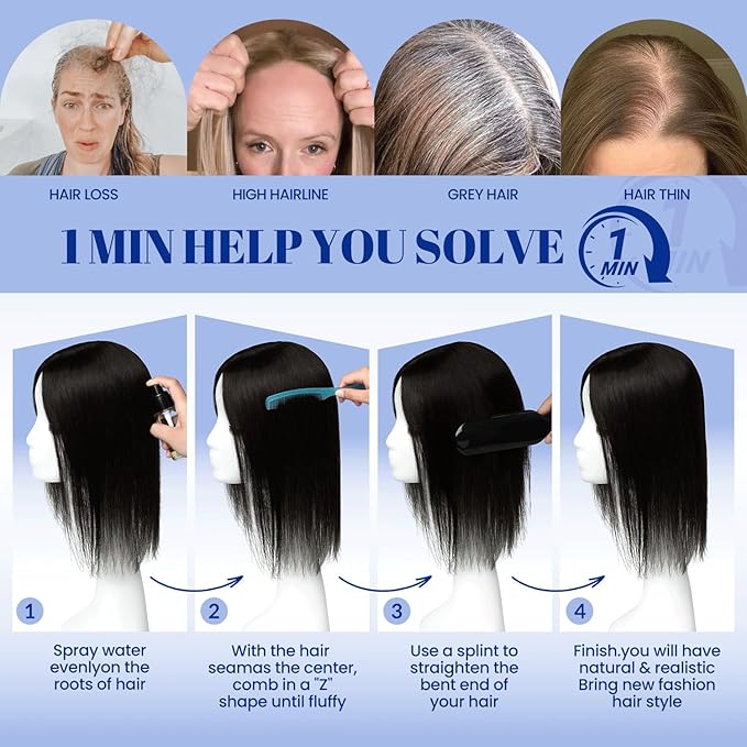 WORLDSTAR Hair Toppers for Women Real Human Hair 6 * 7 Inch Base 14Inch 65g #1B/4/27 Natural Black Ombre Brown with Caramel Blonde Hair Topper for Women with Thinning or Grey Roots (tp#1B/4/27-14)