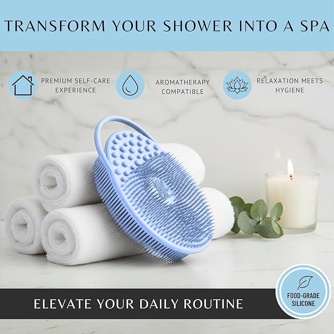 Exfoliating Body Scrubber Silicone - Textured Back Scrubber Shower Brush - Avilana Bath Loofah Alternative Dual Sided - Gentle Smoothing Body Wash Tool Rough Skin - Gift Women Men