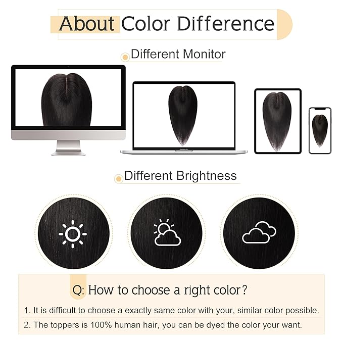 SEGO Human Hair Toppers for Women With Thinning Hair, 7 * 13CM Silk Base 100% Real Human Hair Clip in Top Wiglet Hairpieces /14 Inch No Bangs Natural Black