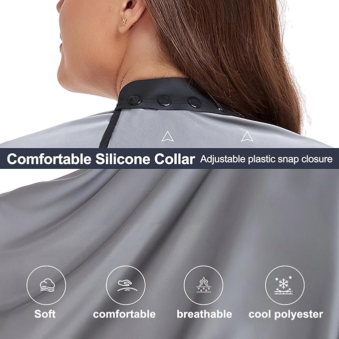 PERFEHAIR Salon Hair Cutting Cape for Adults - Adjustable Soft Silicone Collar Snap Closure, Silky Anti-Static Premium Haircut & Barber Cape - Gray