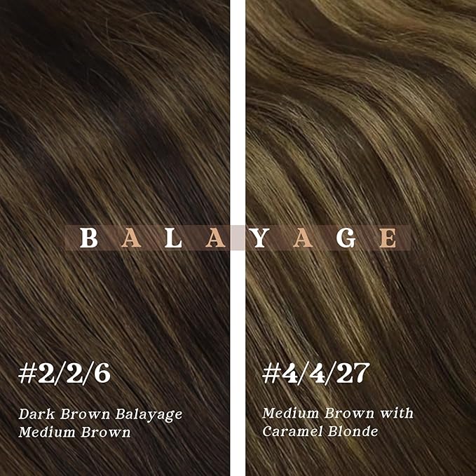 Ve Sunny Balayage Clip in Hair Extensions Human Hair Extensions Clip ins Dark Brown Ombre Caramel Blonde Clip in Extensions Real Human Hair for Long Straight Hair 22inch 120g 7pcs