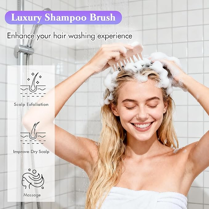 Luxury Shampoo Brush, Scalp Massager and Exfoliator Features Soft Bristles to Aid in Dandruff Relief, Increase Circulation, Stimulate Hair Growth for Healthy Looking Hair