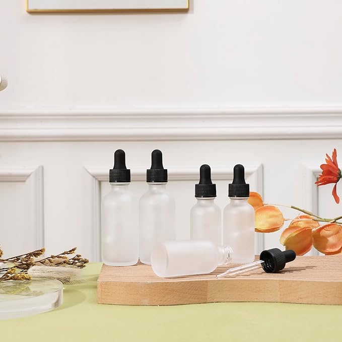 48 Pack,1oz Glass Dropper Bottle, Clear Frosted Tincture Bottles with Dropper, Pretty Finish for All Kinds of Liquids,Oil Bottles for Hair- Stronger Suction ideal for Leakproof Travel