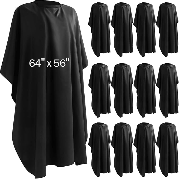 12Pcs Barber Cape 64 x 56'' Large Waterproof Hair Cutting Salon Cape Adjustable Snaps for Hair Dye Salon Stylist Supplies